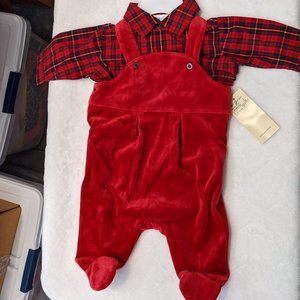 Ralph Lauren Holiday Red Romper w/Red & Black Plaid Shirt - 2 Pieces - Size 3 Mo